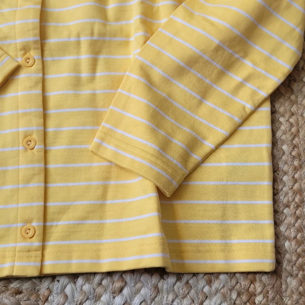Vintage 80s-90s Lands End NWOT Yellow Striped Button Front Sweater Size Large - Picture 3 of 9